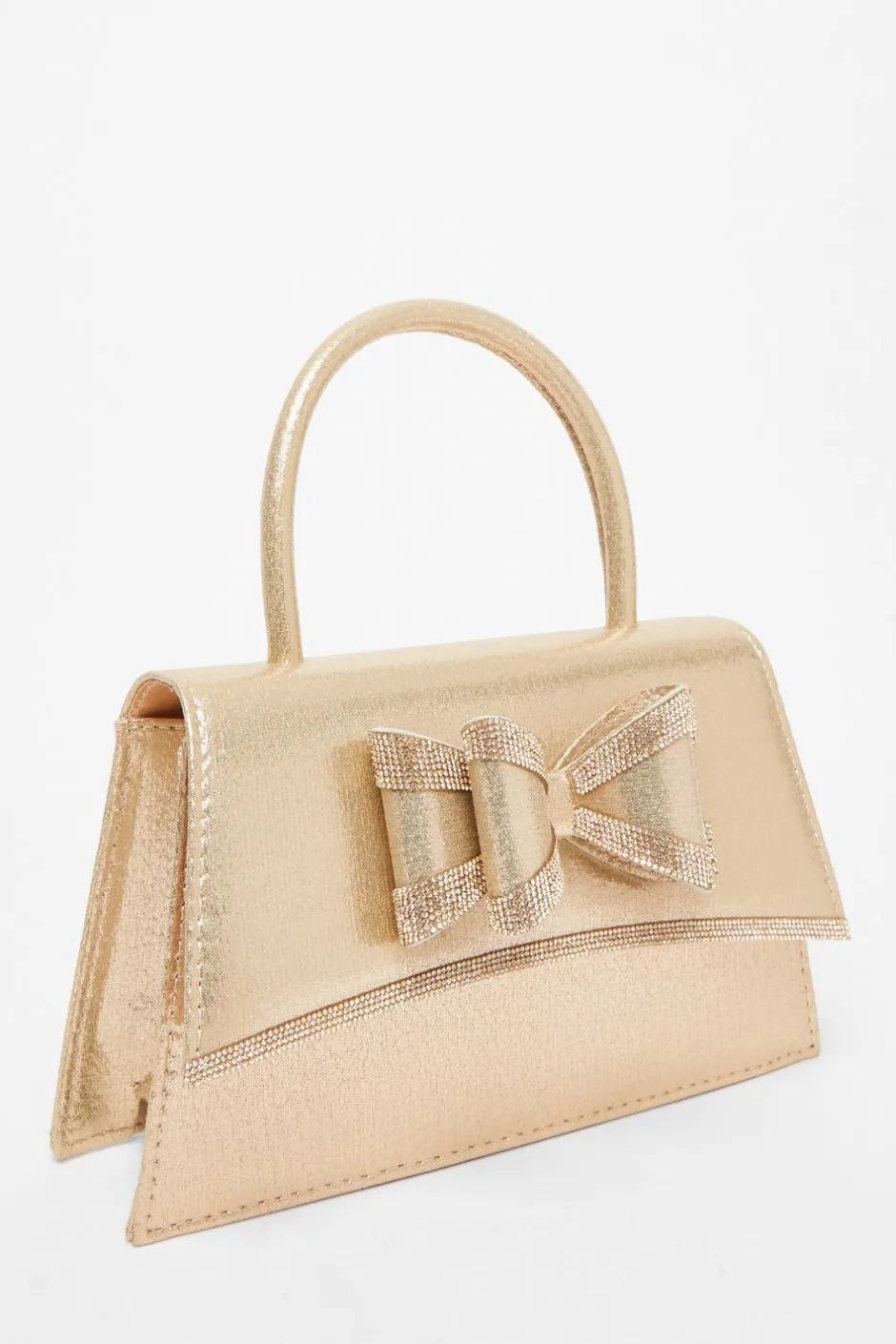 Quiz Diamante Bow Bag Gold Clearance