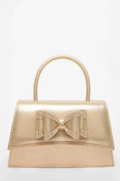 Quiz Diamante Bow Bag Gold Clearance