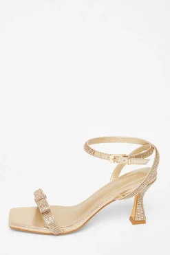 Quiz Diamante Bow Front Heels Gold New