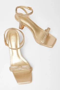 Quiz Diamante Bow Front Heels Gold New