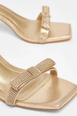 Quiz Diamante Bow Front Heels Gold New