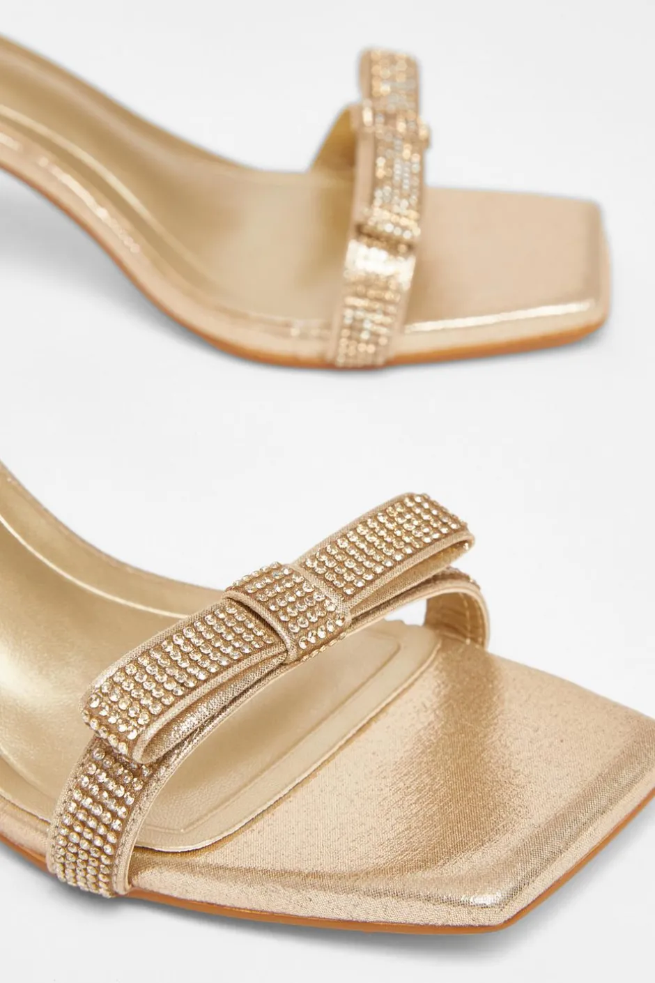 Quiz Diamante Bow Front Heels Gold New