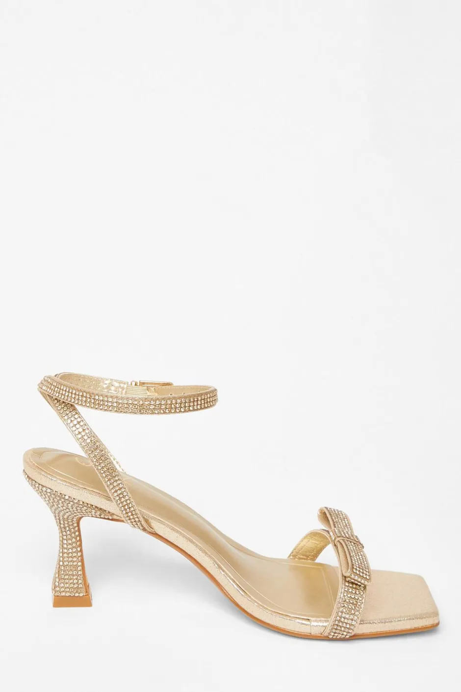 Quiz Diamante Bow Front Heels Gold New