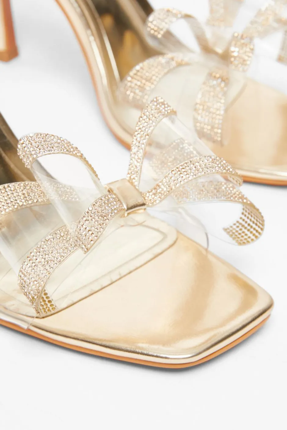 Quiz Gold Diamante Bow Heels New
