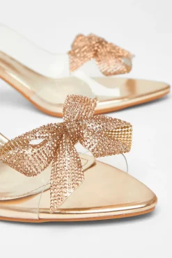 Quiz Diamante Bow Heels Gold Best