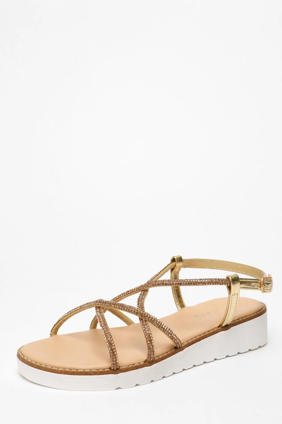 Quiz Gold Diamante Cross Strap Flatform Sandals Sale