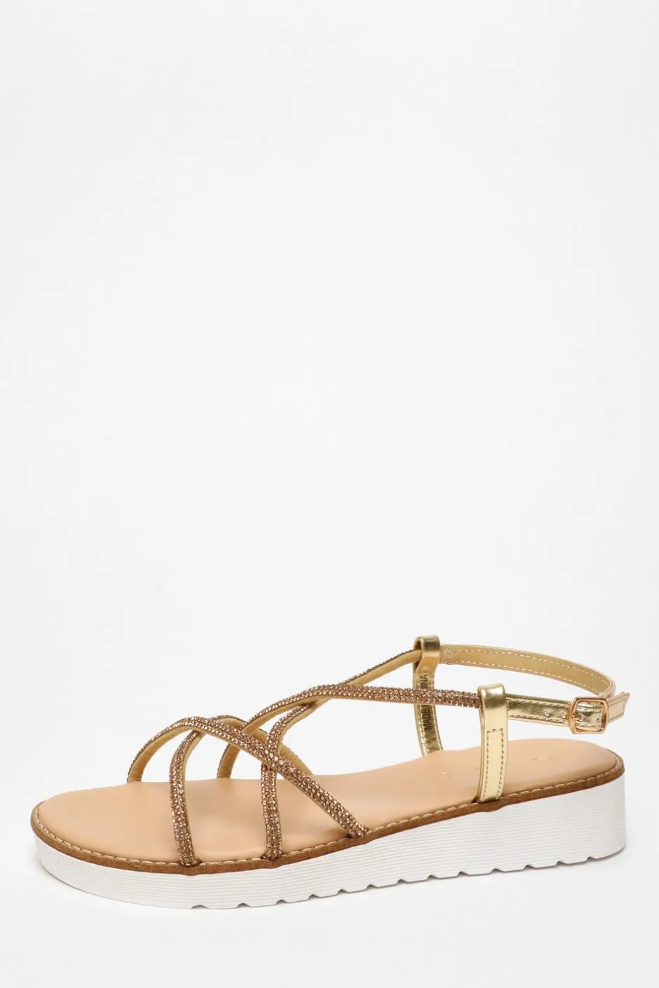 Quiz Gold Diamante Cross Strap Flatform Sandals Sale