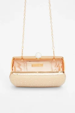Quiz Diamante Curve Box Bag Gold Hot