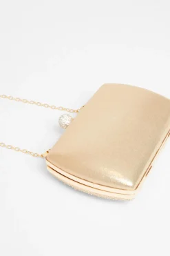 Quiz Diamante Curve Box Bag Gold Hot