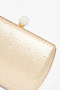 Quiz Diamante Curve Box Bag Gold Hot