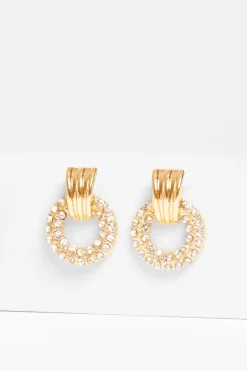 Quiz Gold Diamante Door Knocker Earrings Hot