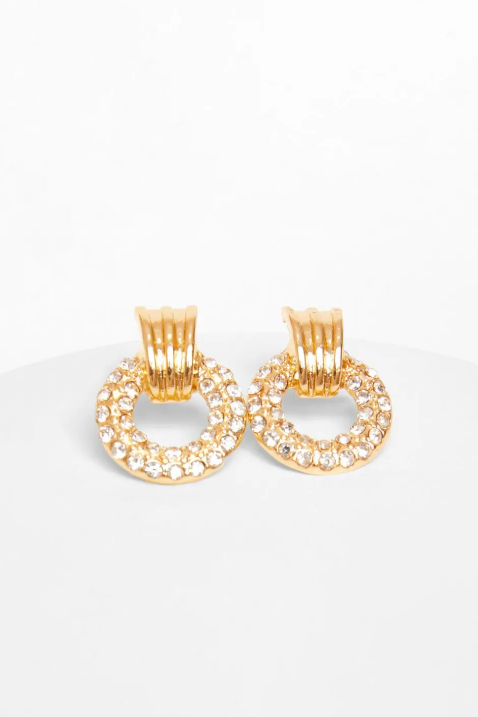 Quiz Gold Diamante Door Knocker Earrings Hot