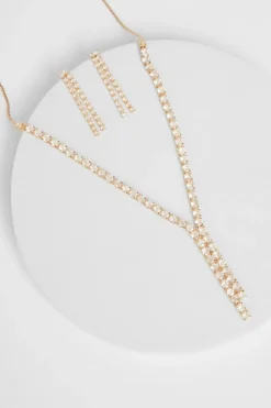 Quiz Gold Diamante Drop Jewellery Set Clearance