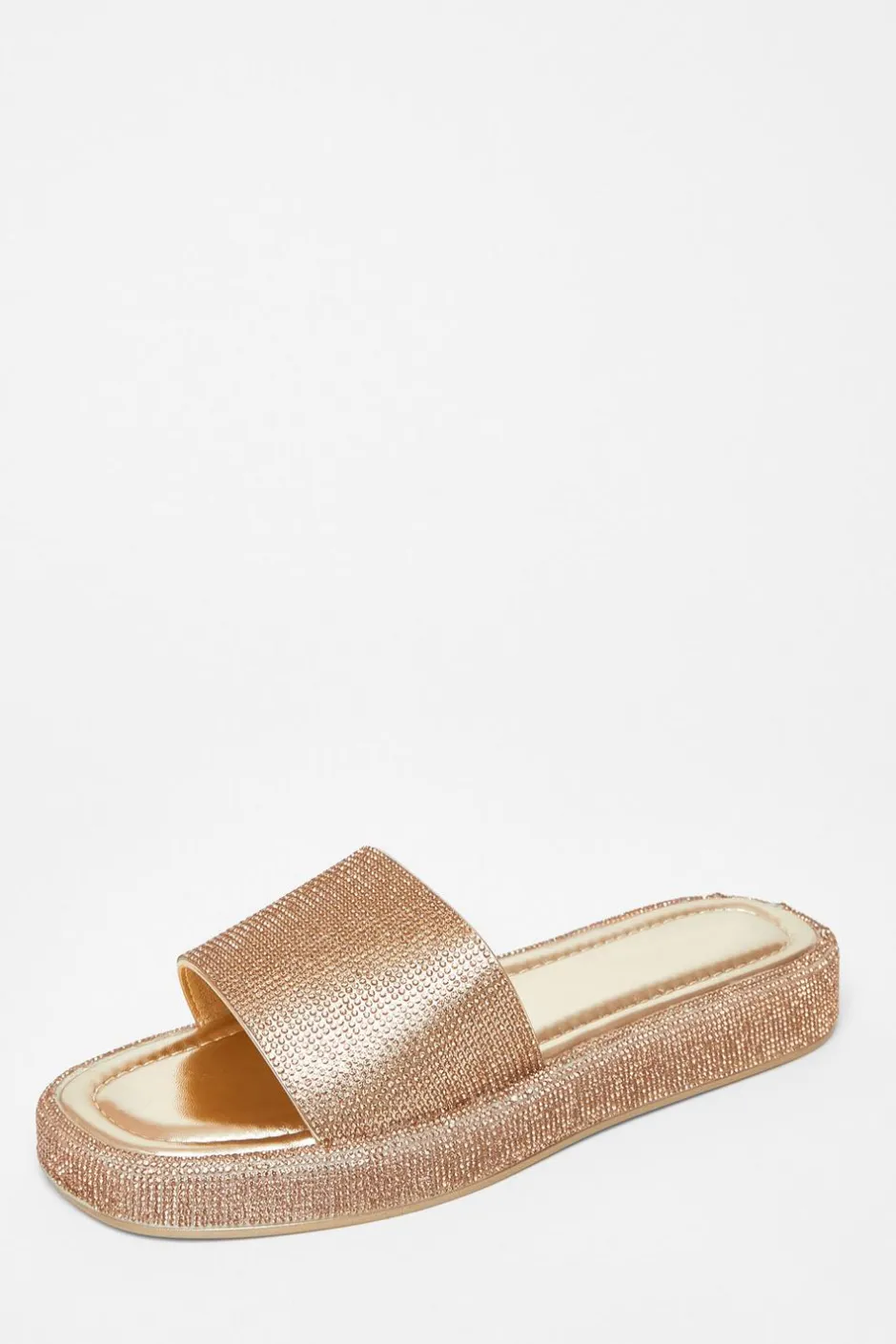 Quiz Diamante Flat Sandals Gold Outlet