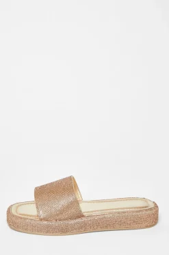 Quiz Diamante Flat Sandals Gold Outlet