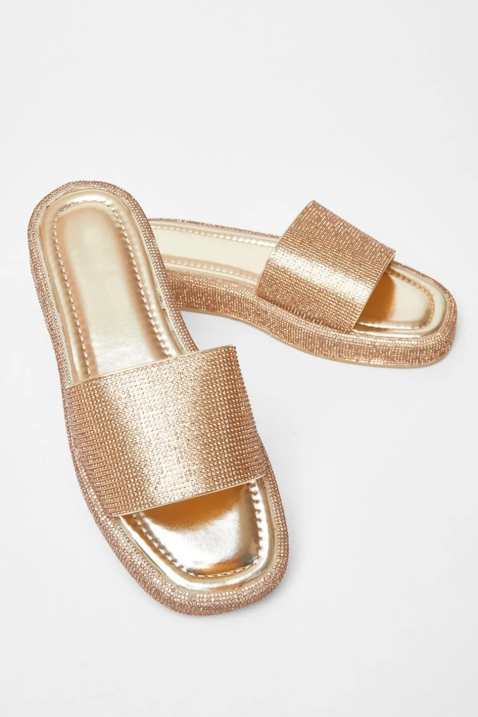 Quiz Diamante Flat Sandals Gold Outlet