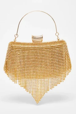Quiz Gold Diamante Fringe Box Bag Outlet