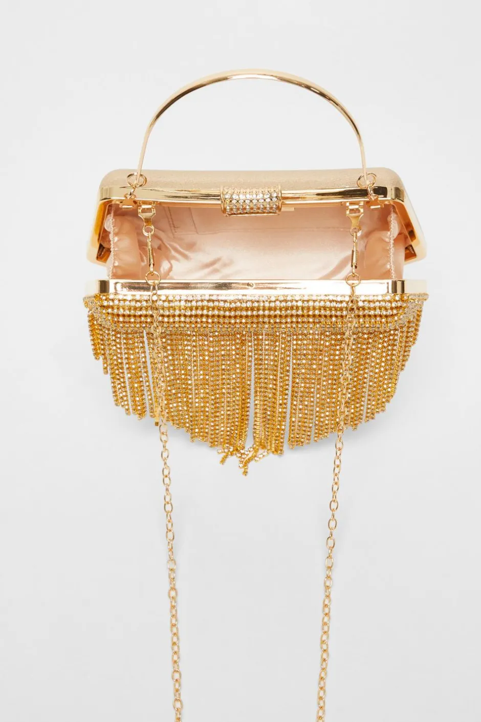 Quiz Gold Diamante Fringe Box Bag Outlet