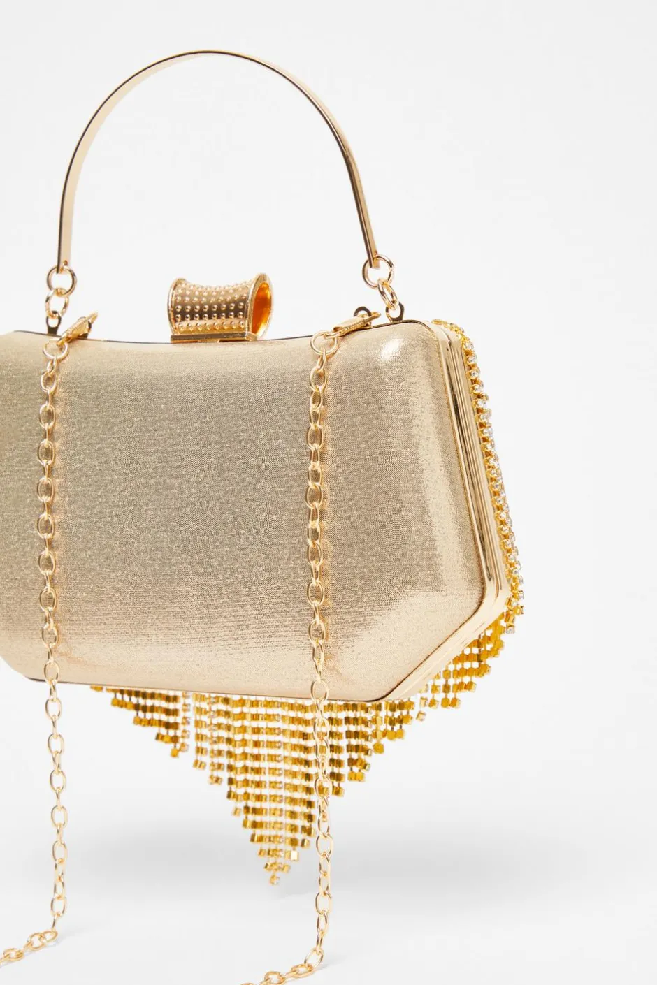 Quiz Gold Diamante Fringe Box Bag Outlet