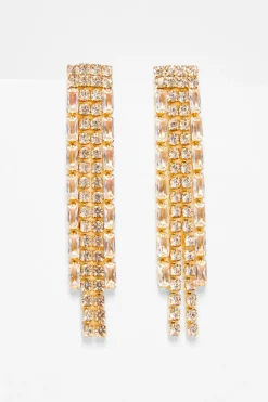 Quiz Gold Diamante Fringe Earrings Online