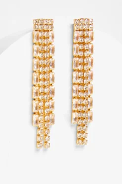 Quiz Gold Diamante Fringe Earrings Online