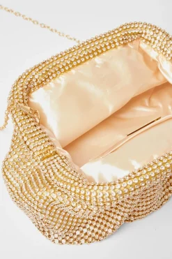 Quiz Diamante Gathered Pouch Bag Gold Discount