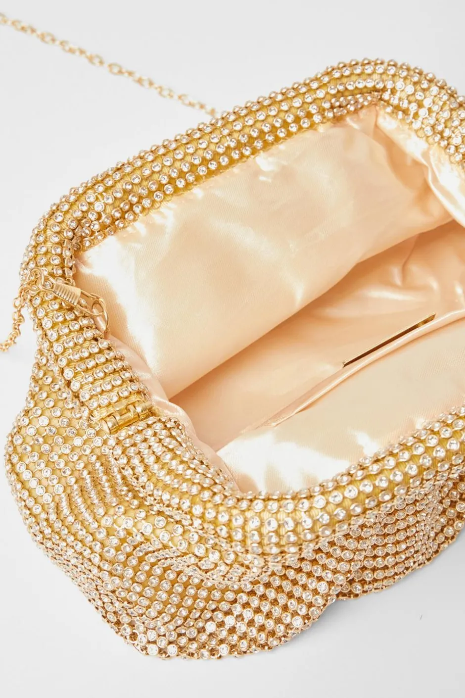 Quiz Diamante Gathered Pouch Bag Gold Discount