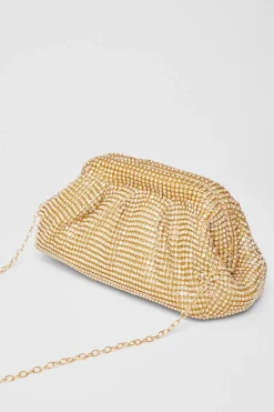Quiz Diamante Gathered Pouch Bag Gold Discount