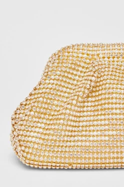 Quiz Diamante Gathered Pouch Bag Gold Discount