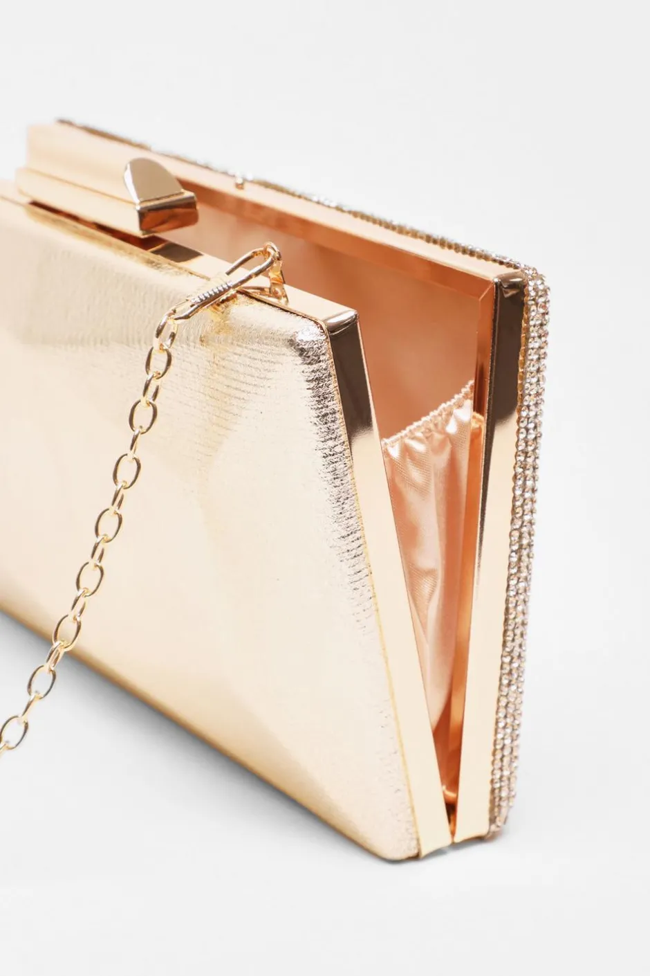 Quiz Diamante Geometric Box Bag Gold Discount
