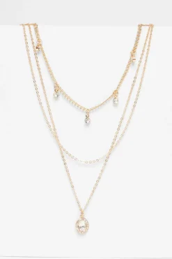 Quiz Diamante Jewel Layered Necklace Gold Best