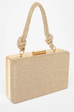 Quiz Gold Diamante Knot Handle Bag Discount