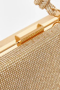 Quiz Gold Diamante Knot Handle Bag Discount
