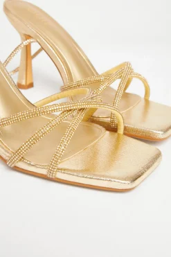 Quiz Gold Diamante Lace Up Heels Best