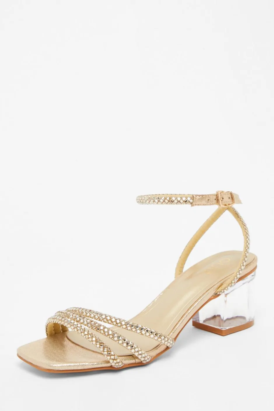 Quiz Diamante Low Heeled Sandals Gold Sale