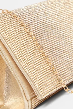 Quiz Gold Diamante Rectangle Clutch Outlet