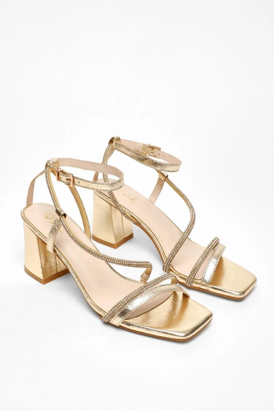 Quiz Gold Diamante Satin Heel Sandals Hot