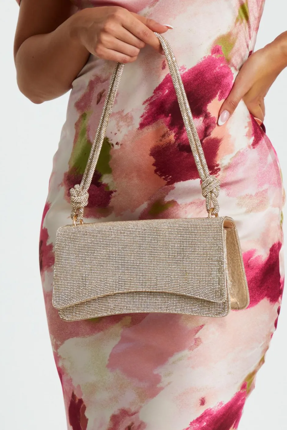 Quiz Gold Diamante Shoulder Bag Sale