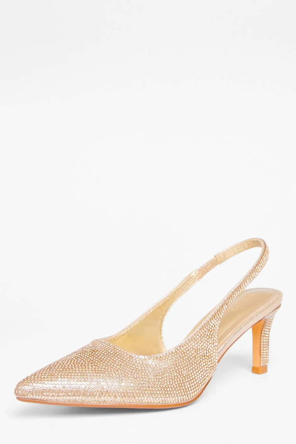 Quiz Diamante Sling Back Heels Gold Outlet