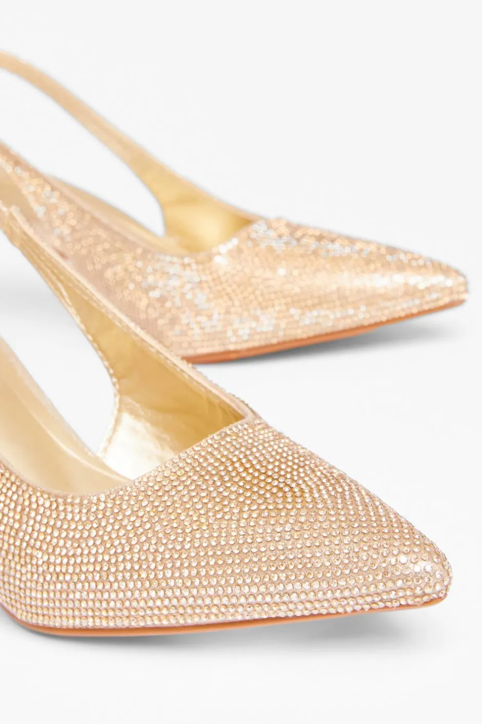 Quiz Diamante Sling Back Heels Gold Outlet