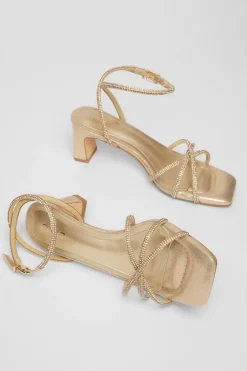 Quiz Diamante Strap Block Heels Gold New