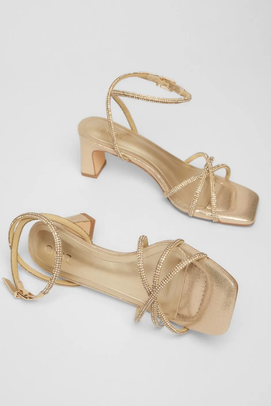 Quiz Diamante Strap Block Heels Gold New