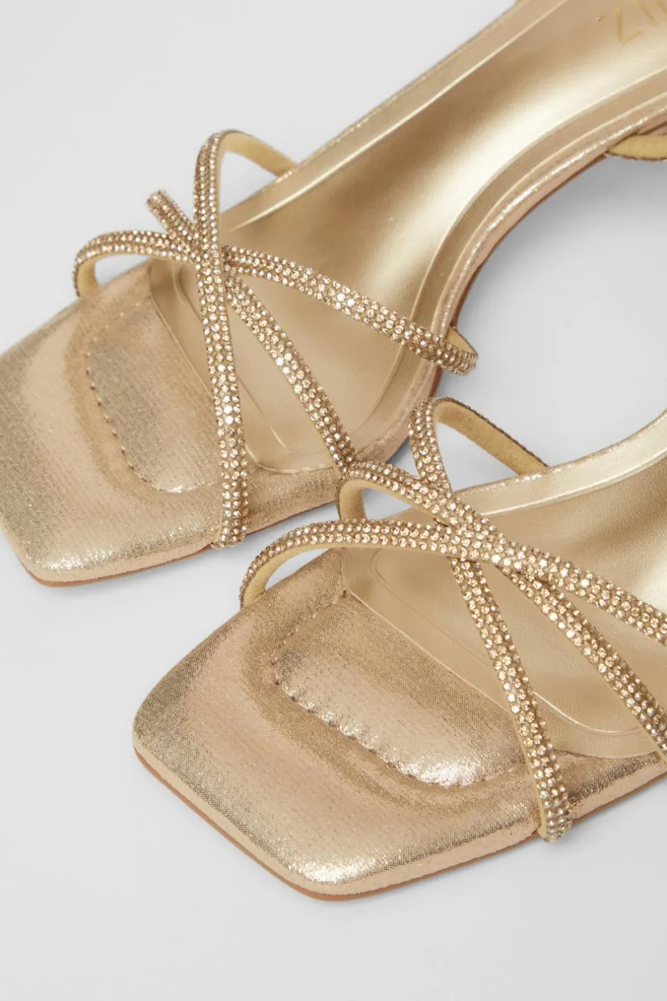 Quiz Diamante Strap Block Heels Gold New