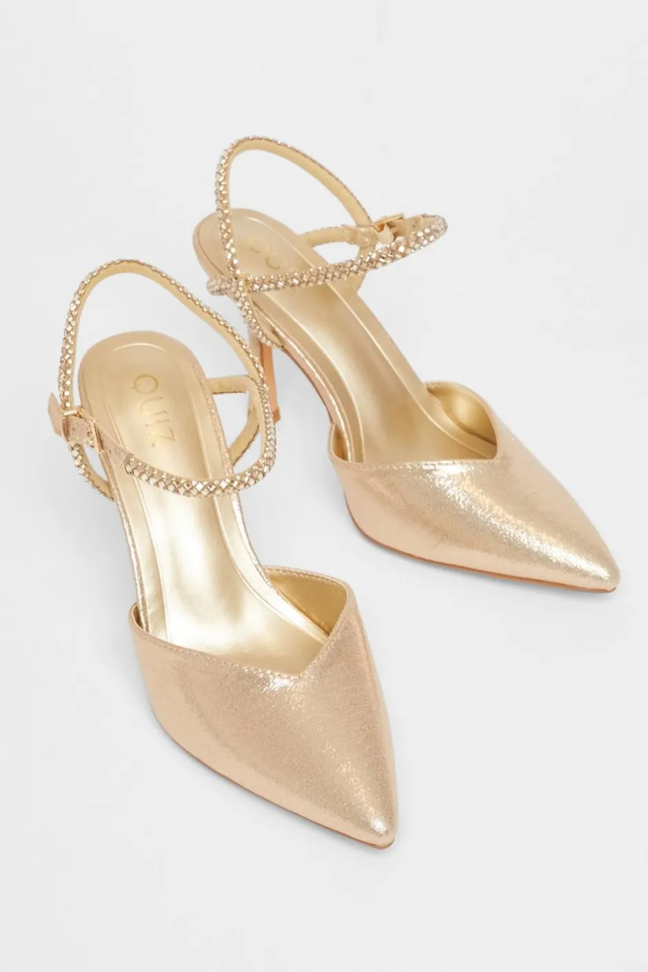 Quiz Diamante Strap Court Heels Gold Online
