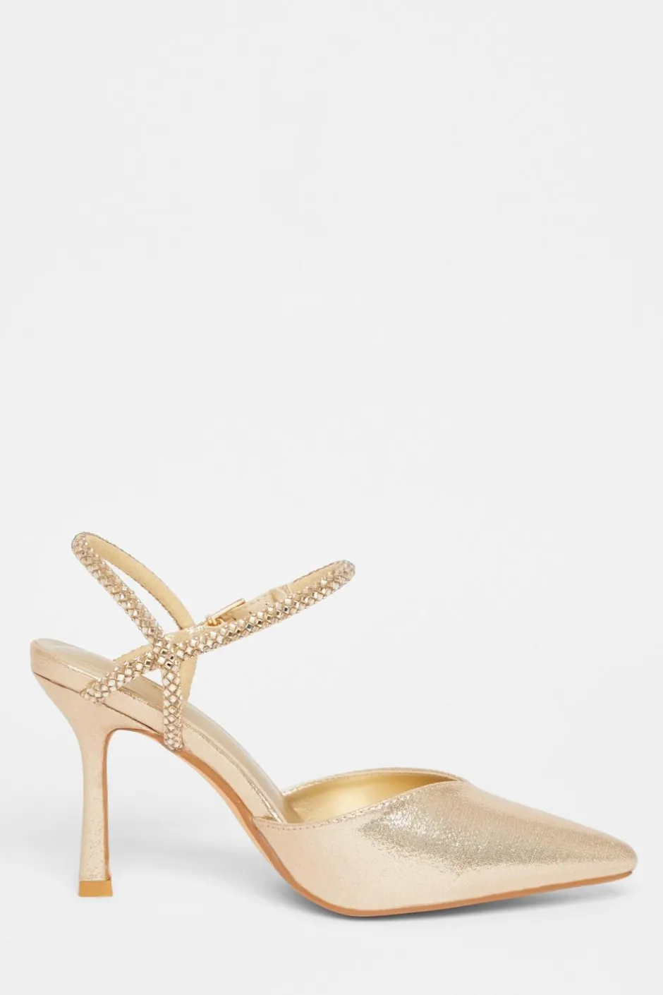 Quiz Diamante Strap Court Heels Gold Online