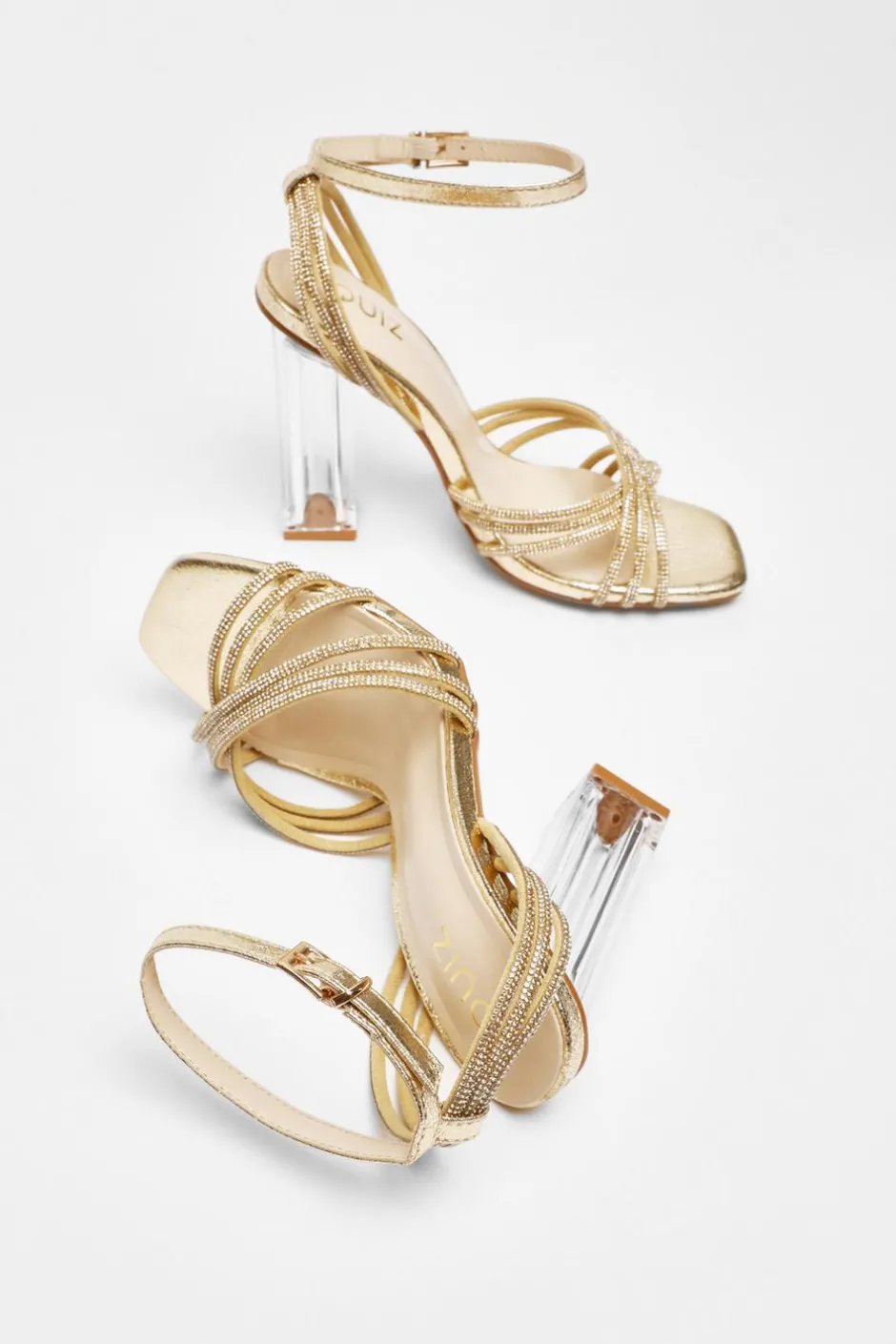 Quiz Diamante Strap Heeled Sandals Gold Clearance