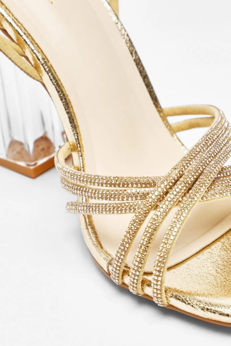 Quiz Diamante Strap Heeled Sandals Gold Clearance