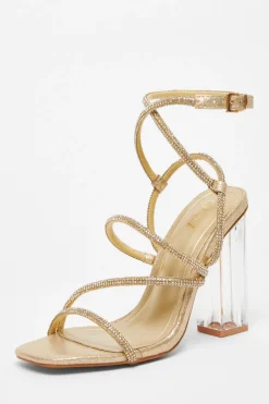 Quiz Diamante Strappy Heeled Sandals Gold Best