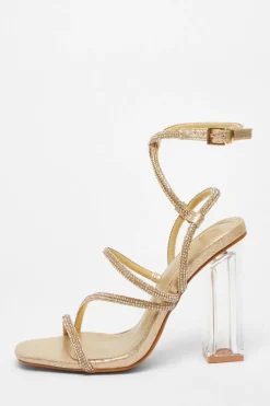 Quiz Diamante Strappy Heeled Sandals Gold Best