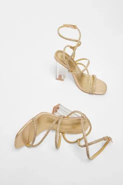 Quiz Diamante Strappy Heeled Sandals Gold Best